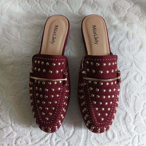 Mila Lady Renata Womens Horsebit Mule Slip On Loafer Slides Flats - Size 8/Wine - Picture 1 of 6